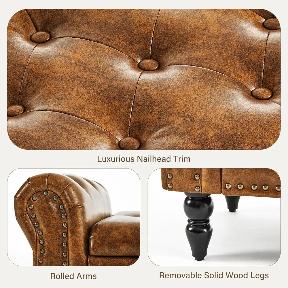 Storage Bedroom Bench for End of Bed, Faux Leather Upholstered Storage Ottoman with Rolled Arms for Bedroom,Living Room, The Gadget Place