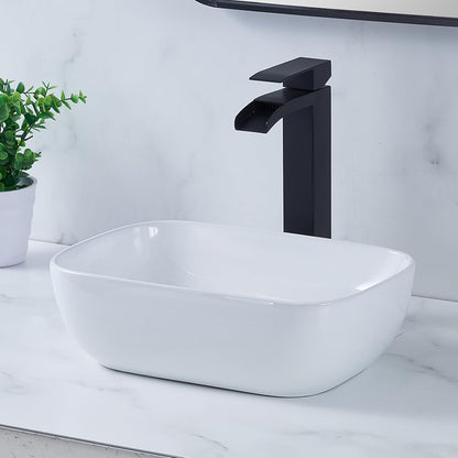 14'' X 10'' Bathroom Small Vessel Sink above Counter White Porcelain Ceramic Oval Rectangle Bathroom Vanity Sink Bowl Lavatory Wash Basin