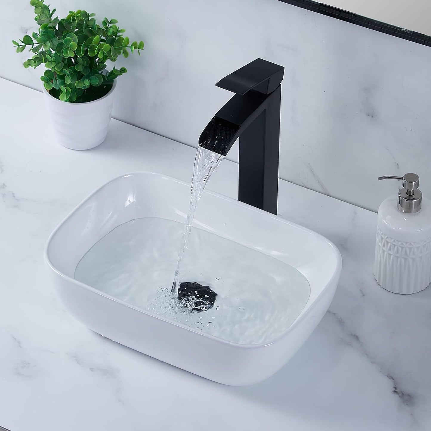 14'' X 10'' Bathroom Small Vessel Sink above Counter White Porcelain Ceramic Oval Rectangle Bathroom Vanity Sink Bowl Lavatory Wash Basin