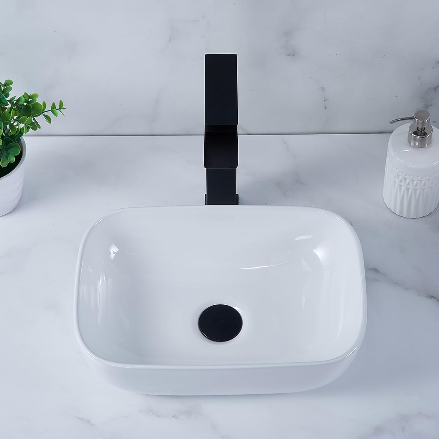 14'' X 10'' Bathroom Small Vessel Sink above Counter White Porcelain Ceramic Oval Rectangle Bathroom Vanity Sink Bowl Lavatory Wash Basin
