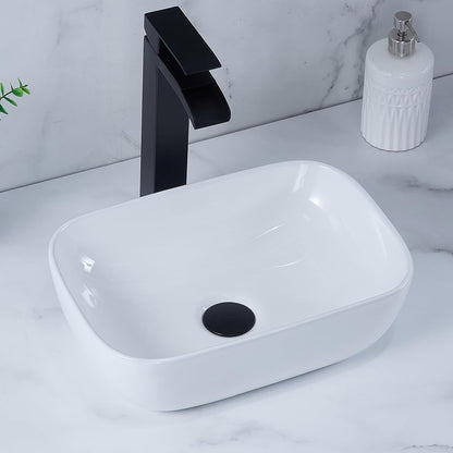 14'' X 10'' Bathroom Small Vessel Sink above Counter White Porcelain Ceramic Oval Rectangle Bathroom Vanity Sink Bowl Lavatory Wash Basin