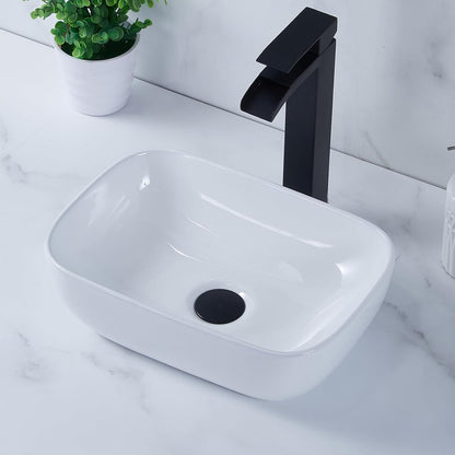 14'' X 10'' Bathroom Small Vessel Sink above Counter White Porcelain Ceramic Oval Rectangle Bathroom Vanity Sink Bowl Lavatory Wash Basin